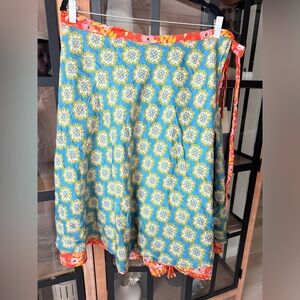 Natural Life reversible wrap midi skirt block print tie front floral curve plus